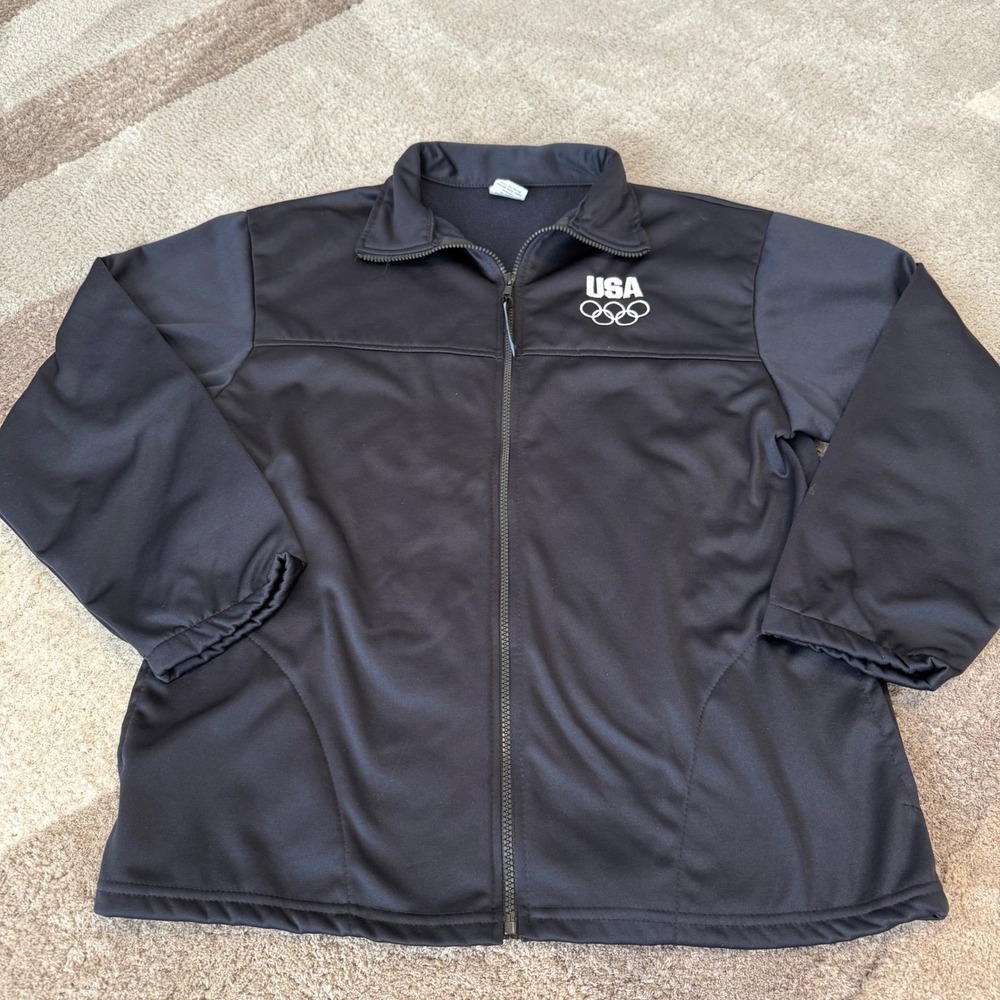 USA Olympic Jacket Track Jacket Black Full‎ Zip Mens Large Made USA Polyester